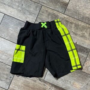 Black and Neon Green Kids Swim Trunks